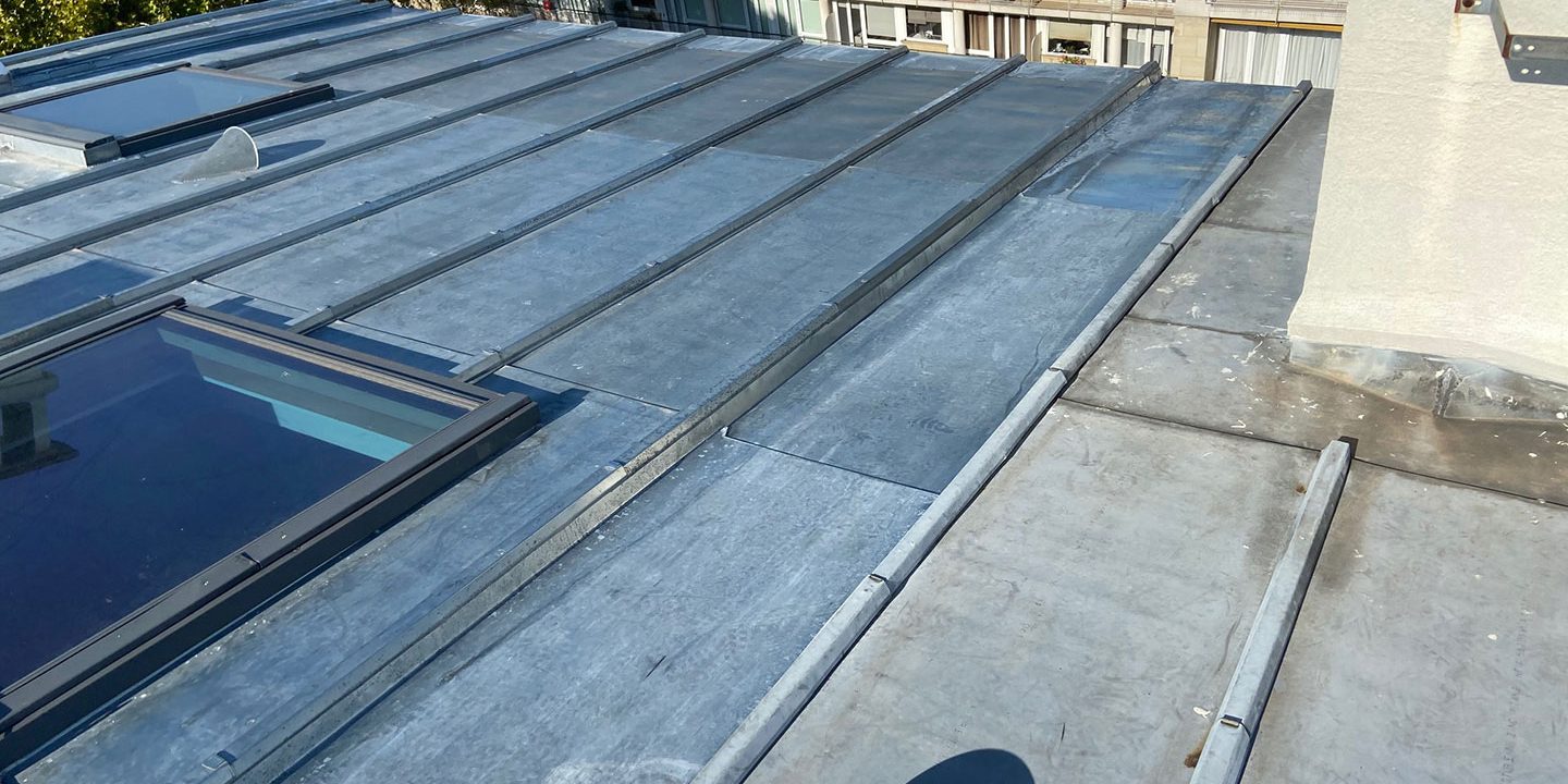 terrasson en zinc, pose de deux vélux